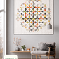 Dissolve quilt pattern by Zen Chic Brigitte Heitland — circular ombré foundation paper piecing quilt in multicolor geometric fragments fading from bold center to soft edges, displayed as oversized wall art in a modern Scandinavian living room — Dissolve FPP quilt pattern available at IraRobi Quilts