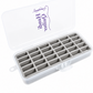 Handi Quilter Bobbin Box — compact clear-lidded bobbin storage organizer holds 30 M & L class bobbins, gray and white plastic — available at IraRobi Quilts