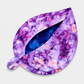 Leaf-Shaped Quilted Hot Pad – Violet Bloom, pocket open showing vivid cobalt blue floral batik lining inside, with purple, pink, and peach abstract watercolor marbled batik back and crosshatch quilting detail – handmade by IraRobi Quilts