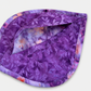 Leaf-Shaped Quilted Hot Pad – Violet Jewel, pocket open showing deep purple botanical batik lining with crosshatch quilting detail and watercolor batik binding – handmade by IraRobi Quilts