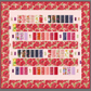 Bar Hop quilt pattern by Robin Pickens featuring bold red poppy floral horizontal bands, soft pink background, and colorful vertical bars in purple, navy, pink, red, and floral prints
