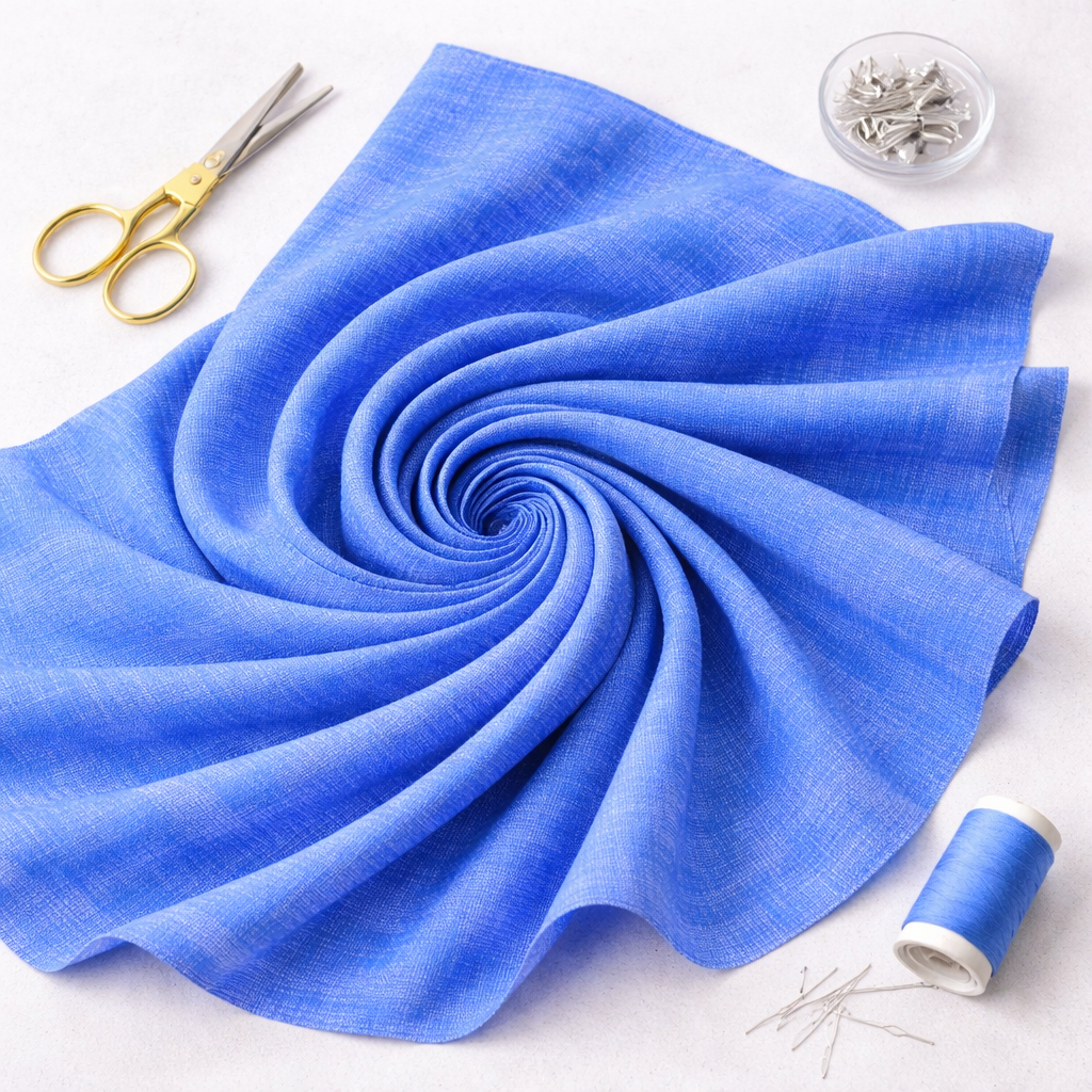 Interwoven Periwinkle quilting cotton detail showing intersecting lines and gentle blue-purple tones in geometric woven pattern