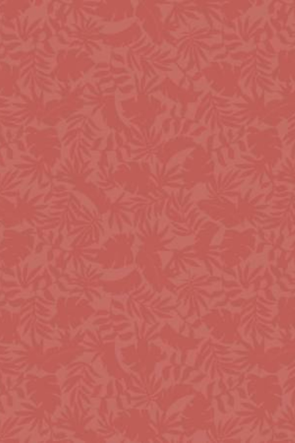 Detailed view of Breezeway Light Red Mini Palms quilting cotton by Maywood Studio, featuring a subtle all-over palm-leaf pattern on a coral-red background.