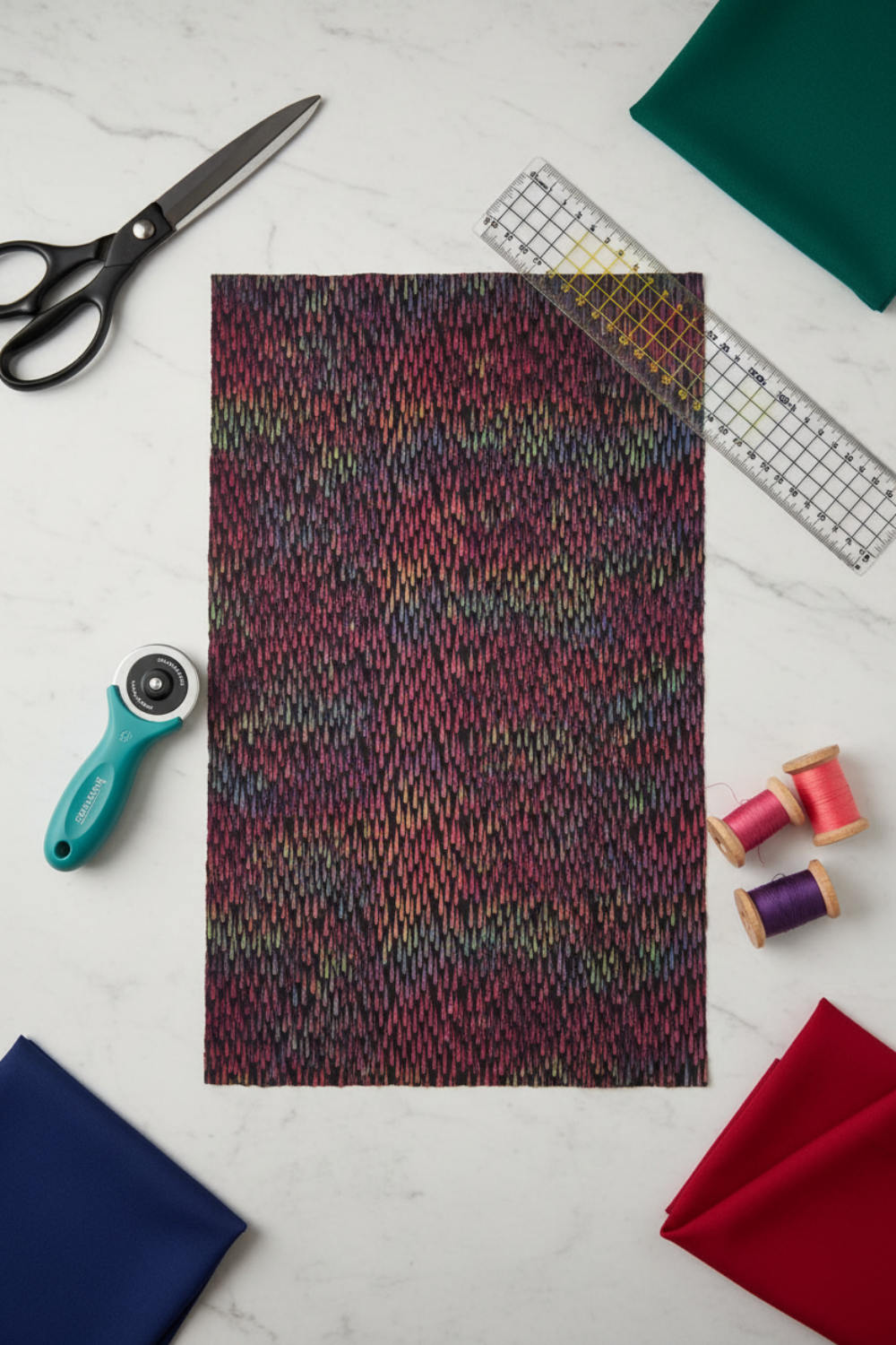 Impressions Multi Dark Raindrops quilting cotton in vibrant dark and rainbow tones – art quilting fabric