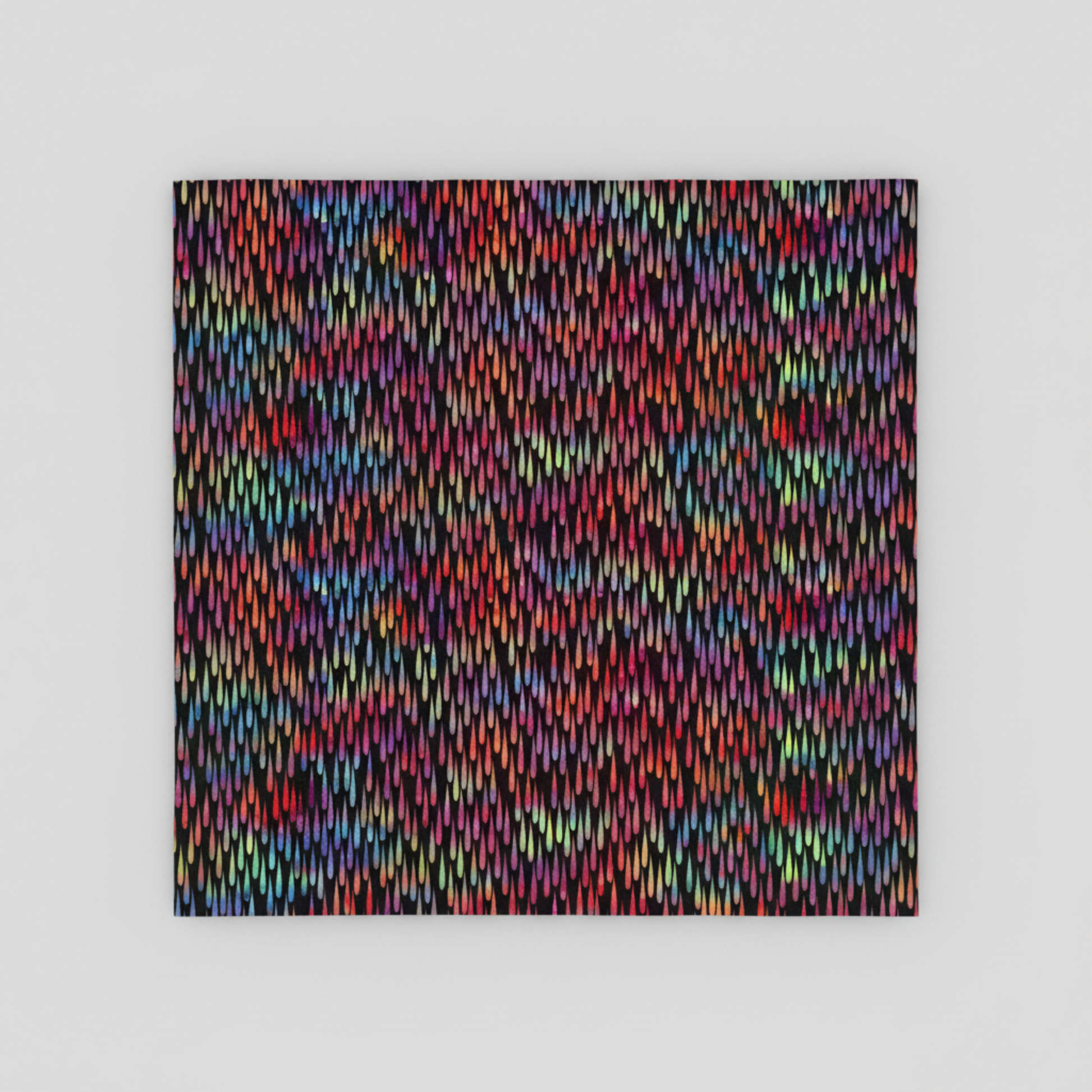 Close-up of Impressions Multi Dark Raindrops quilting cotton showing vibrant abstract raindrop-like shapes and texture
