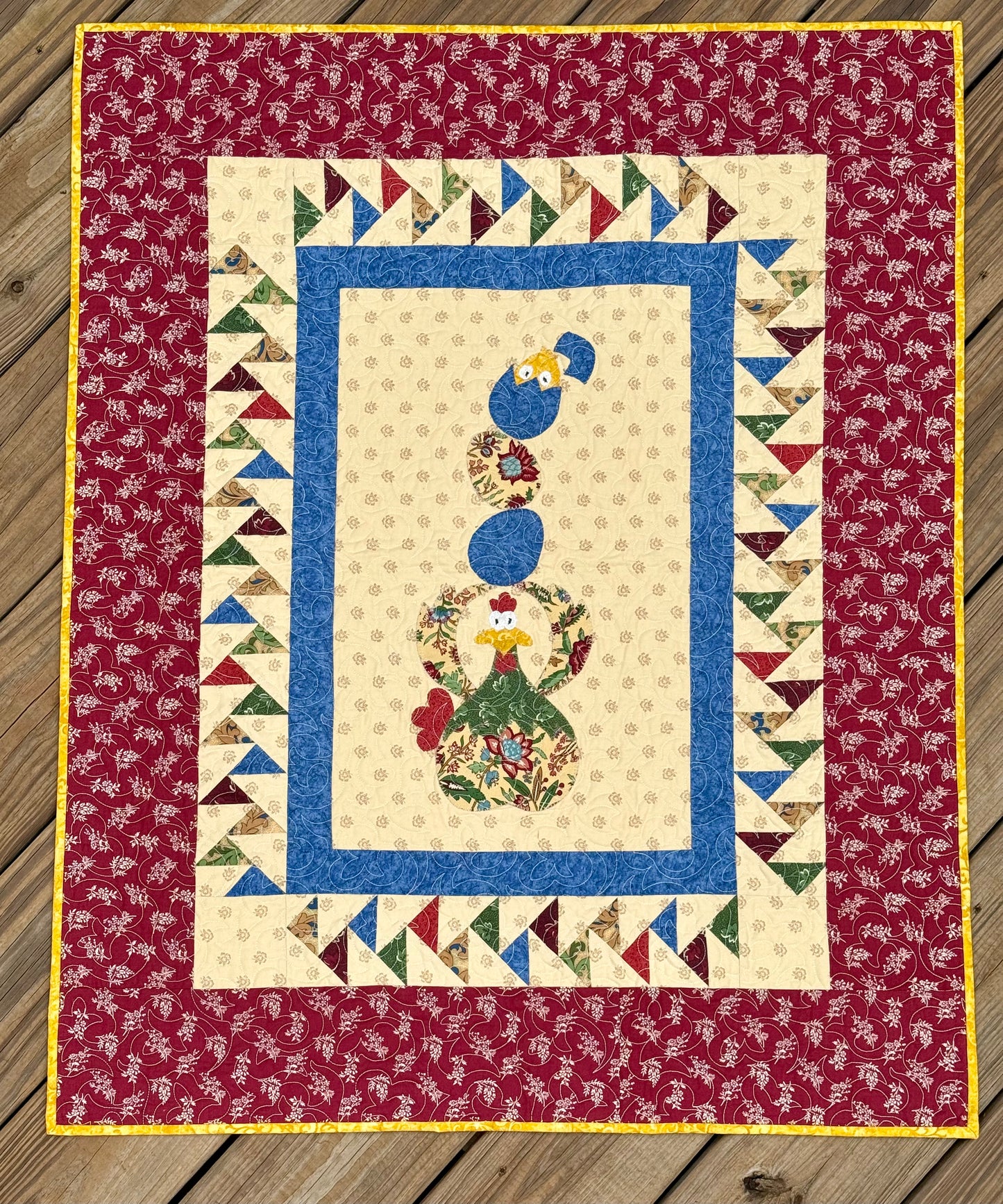 Chicken Coop Quilt 29.5" x 36.5" Handmade Wall Hanging, Table Topper, or Lap Quilt