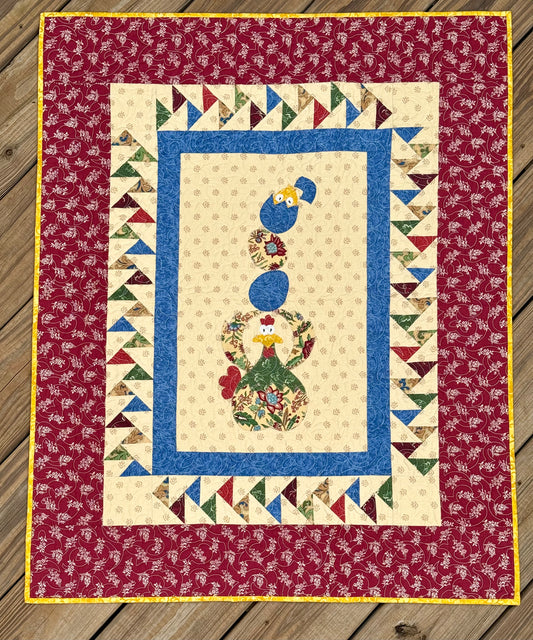 Chicken Coop Quilt 29.5" x 36.5" Handmade Wall Hanging, Table Topper, or Lap Quilt