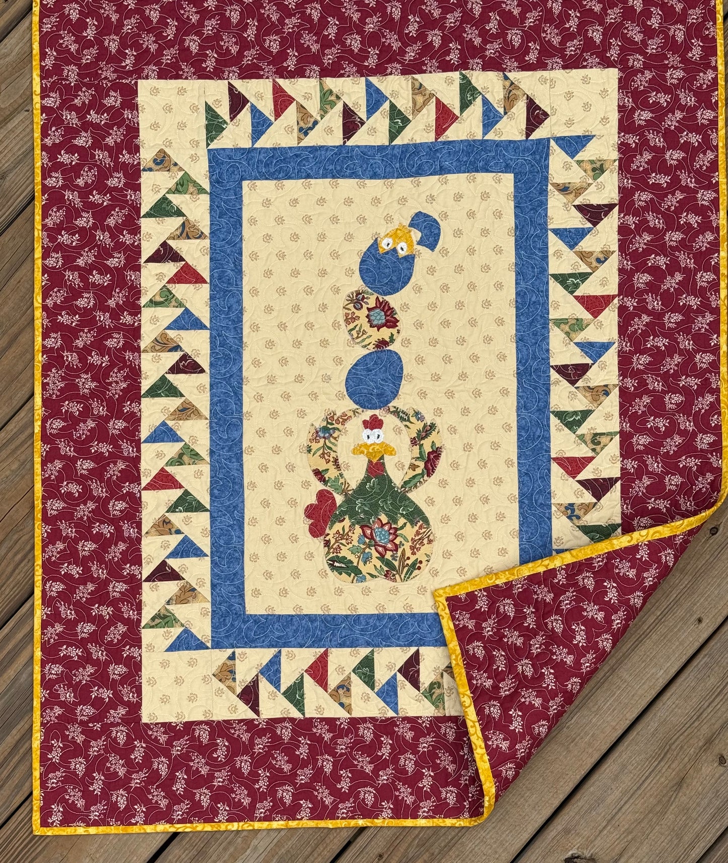 Chicken Coop Quilt 29.5" x 36.5" Handmade Wall Hanging, Table Topper, or Lap Quilt