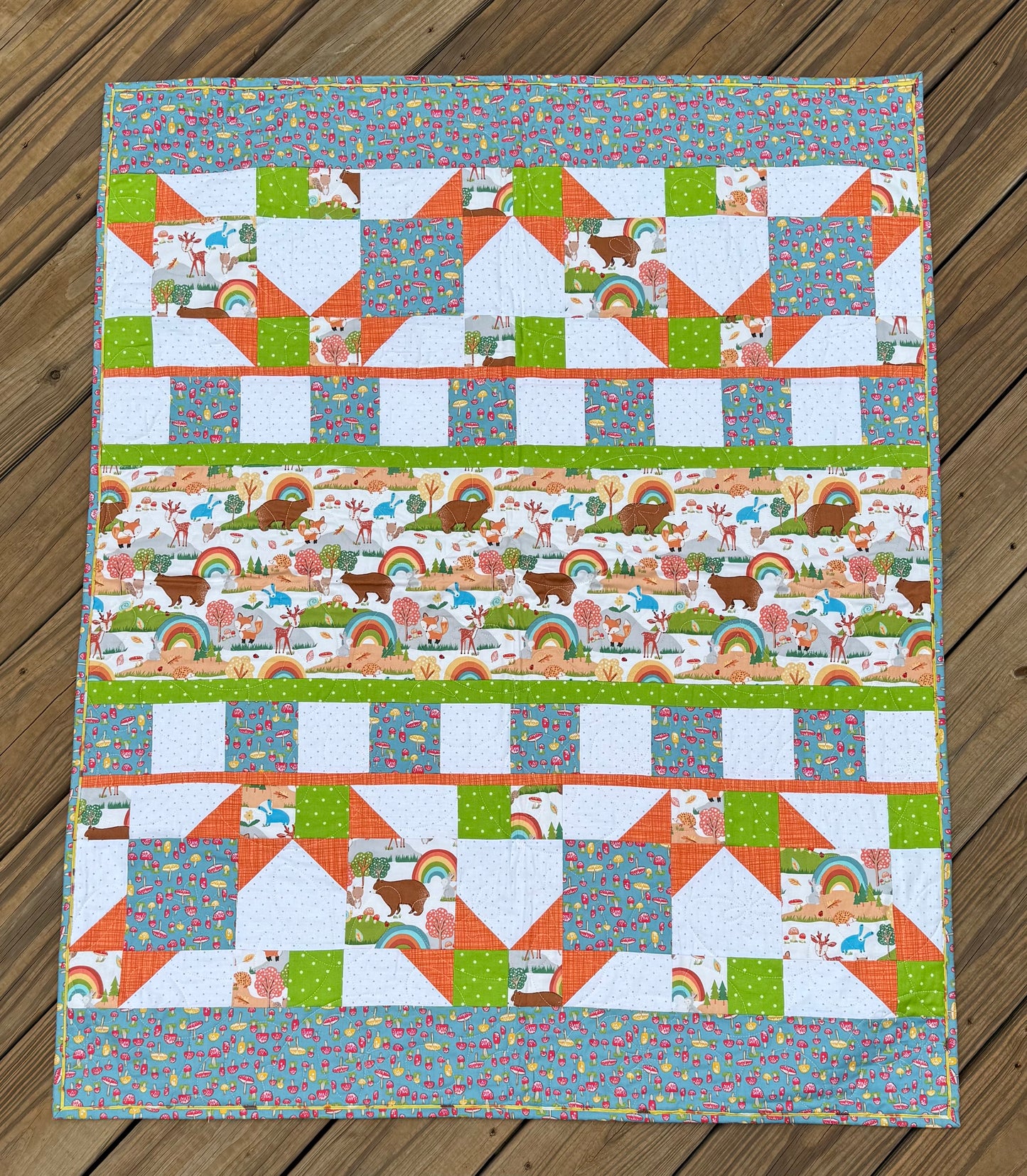 Forest Friends White 36" x 45" Handmade Baby Quilt