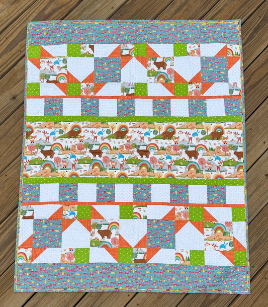 Forest Friends White 36" x 45" Handmade Baby Quilt