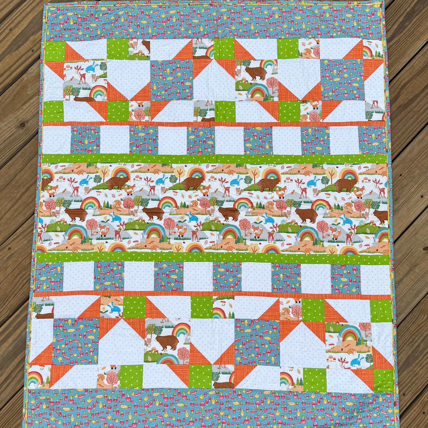 Forest Friends White 36" x 45" Handmade Baby Quilt