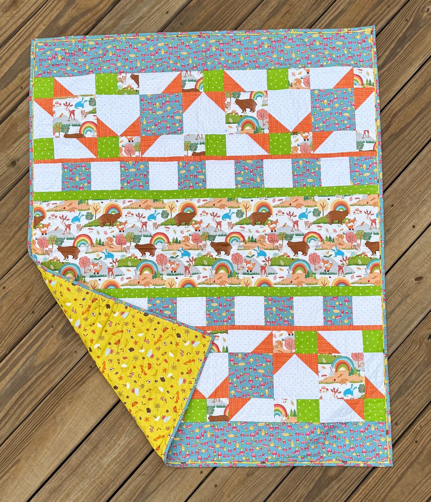 Forest Friends White 36" x 45" Handmade Baby Quilt
