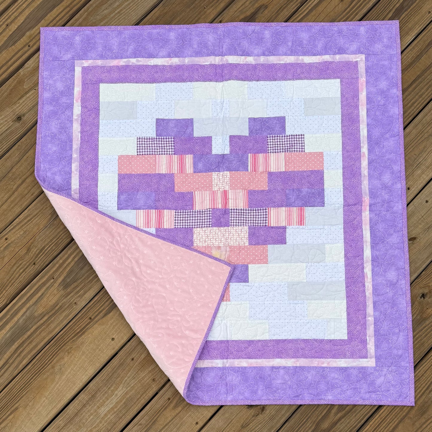Sweetheart Purple 38.5" x 40" Handmade Baby Quilt
