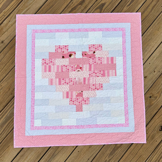Sweetheart Pink 37" x 38" Handmade Baby Quilt