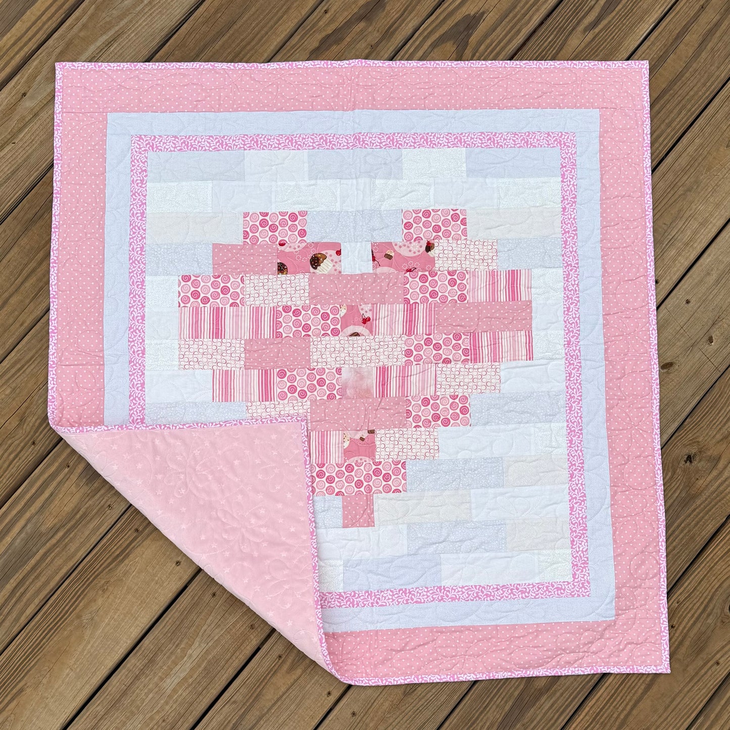 Sweetheart Pink 37" x 38" Handmade Baby Quilt
