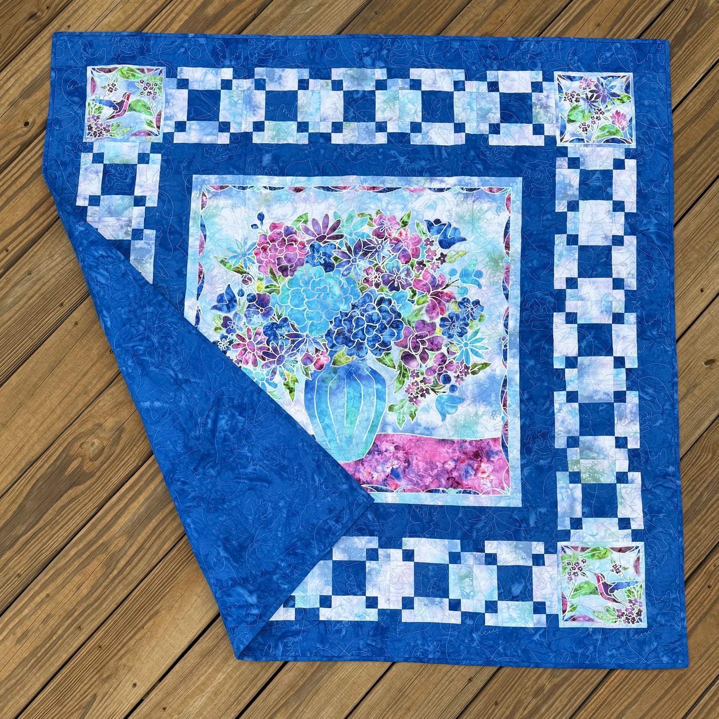 Framed Flora Quilt 46" x 46" Handmade Wall, Lap, or Throw