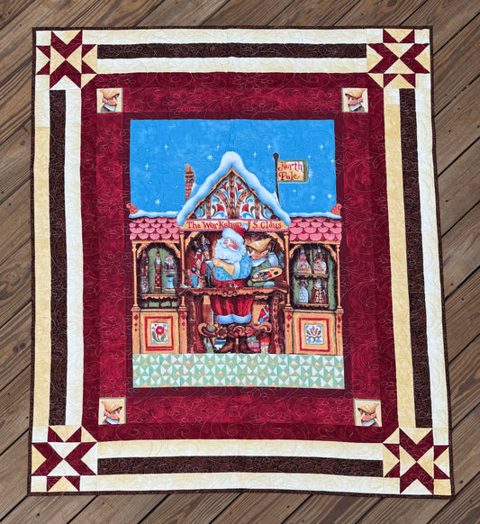 Santa's Workshop - 49.5" x 58" Handmade Throw Quilt