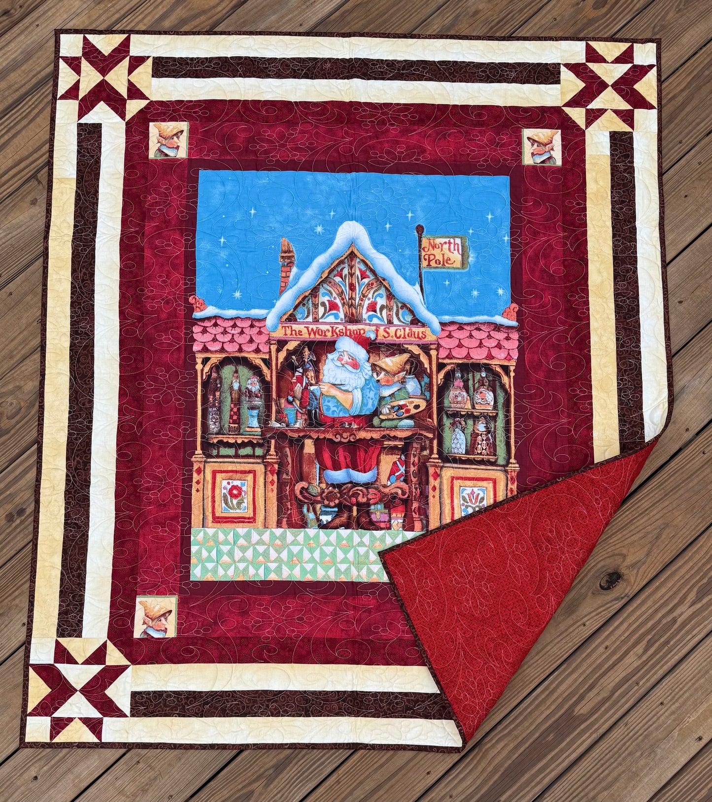 Santa's Workshop - 49.5" x 58" Handmade Throw Quilt