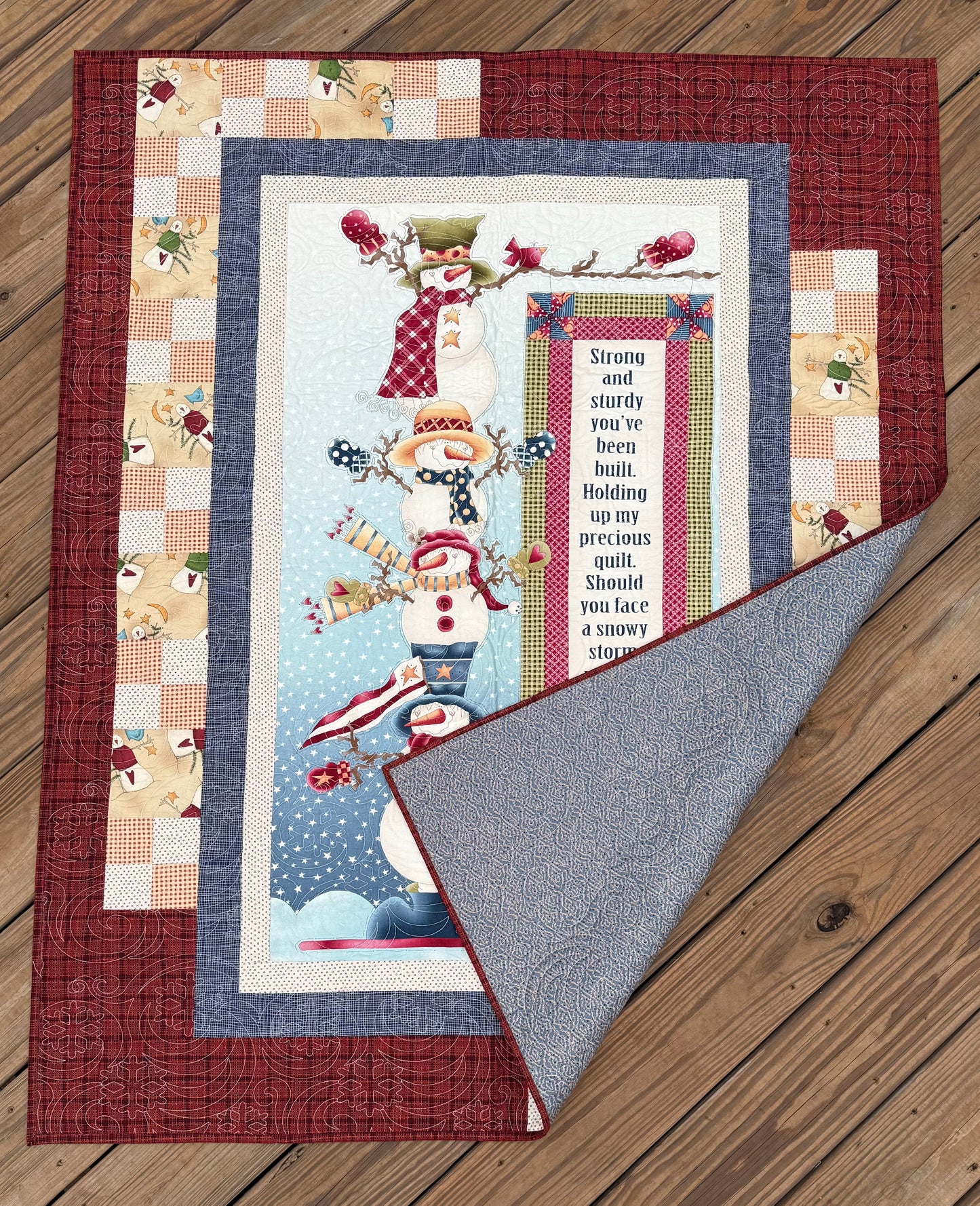 Snowmen Quilt – 45" x 55" Handmade Holiday Throw Quilt
