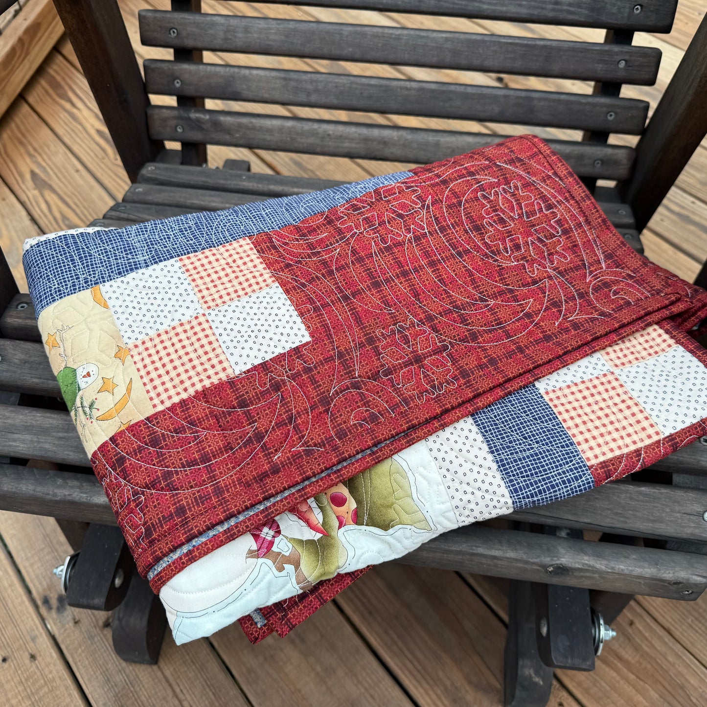 Snowmen Quilt – 45" x 55" Handmade Holiday Throw Quilt