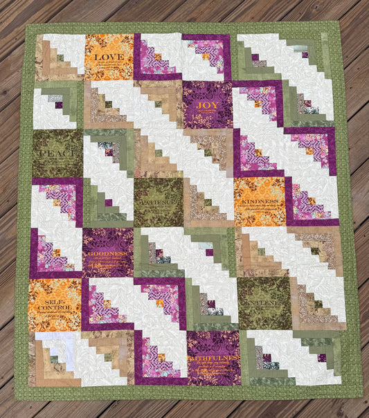 Fruits of the Spirit Log Cabin 45.5" x 52" Handmade Lap/Throw Quilt