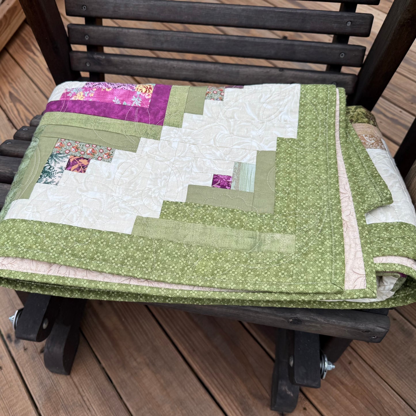 Fruits of the Spirit Log Cabin 45.5" x 52" Handmade Lap/Throw Quilt