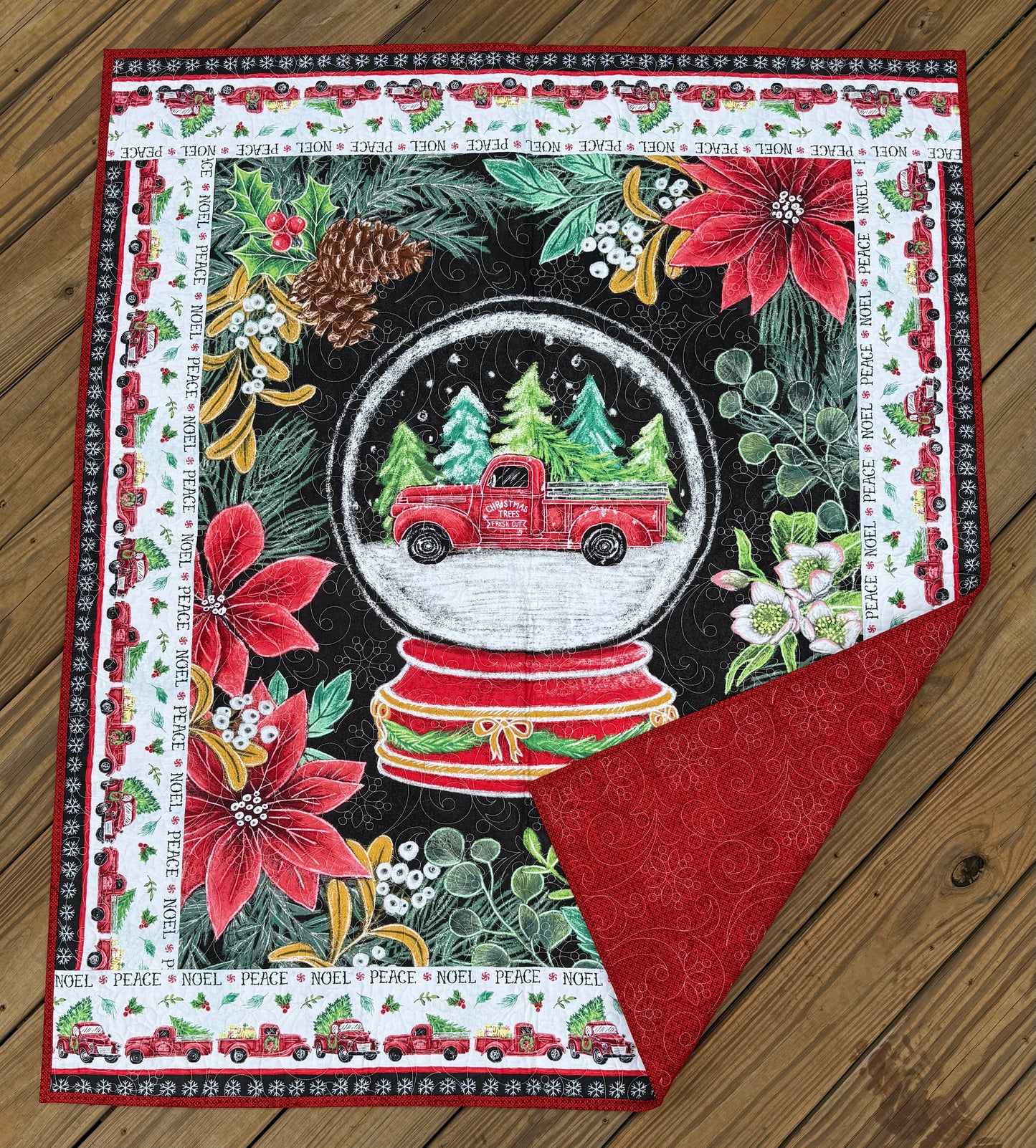 Red Truck Snow Globe 45" x 52.5" Handmade Throw Quilt
