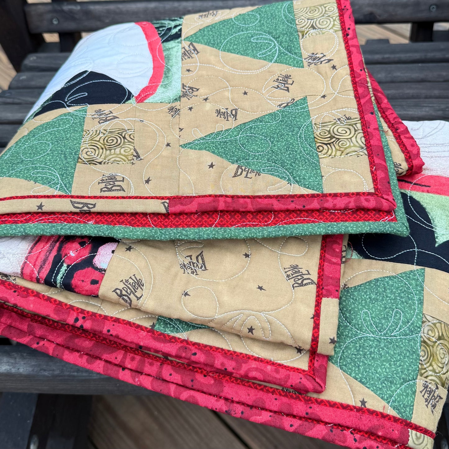 Reindeer Merry Christmas 40" x 51" Handmade Throw Quilt