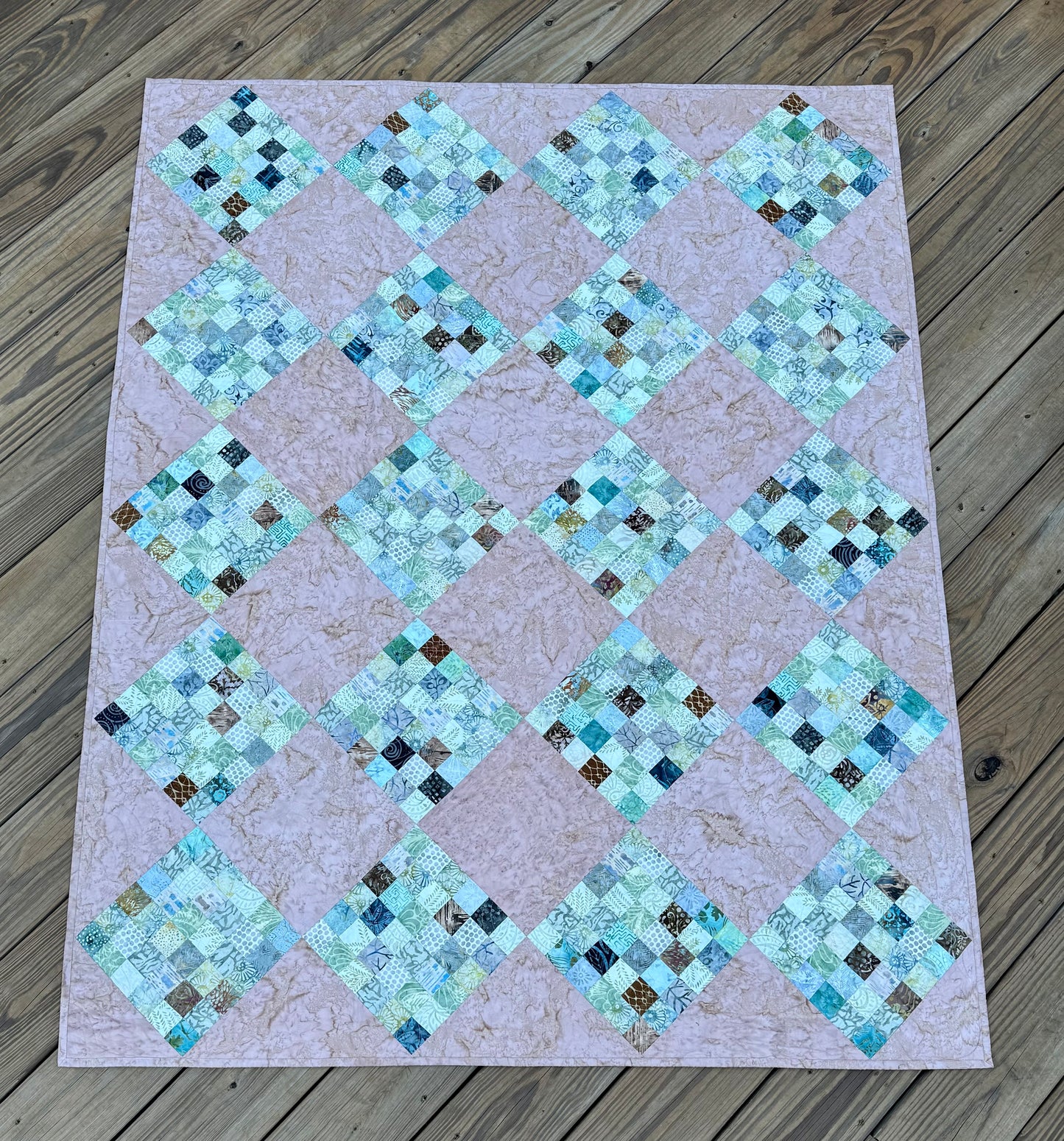 36-Patch Peach Quilt – 52" x 64" Handmade Lap/ Throw Quilt
