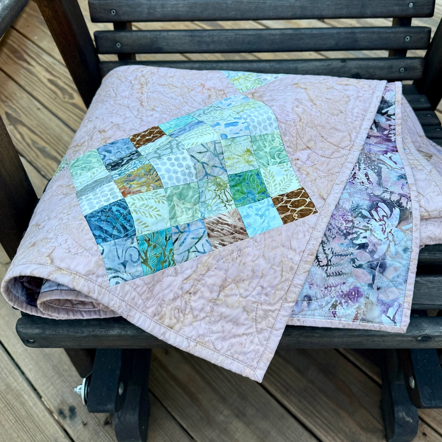 36-Patch Peach Quilt – 52" x 64" Handmade Lap/ Throw Quilt