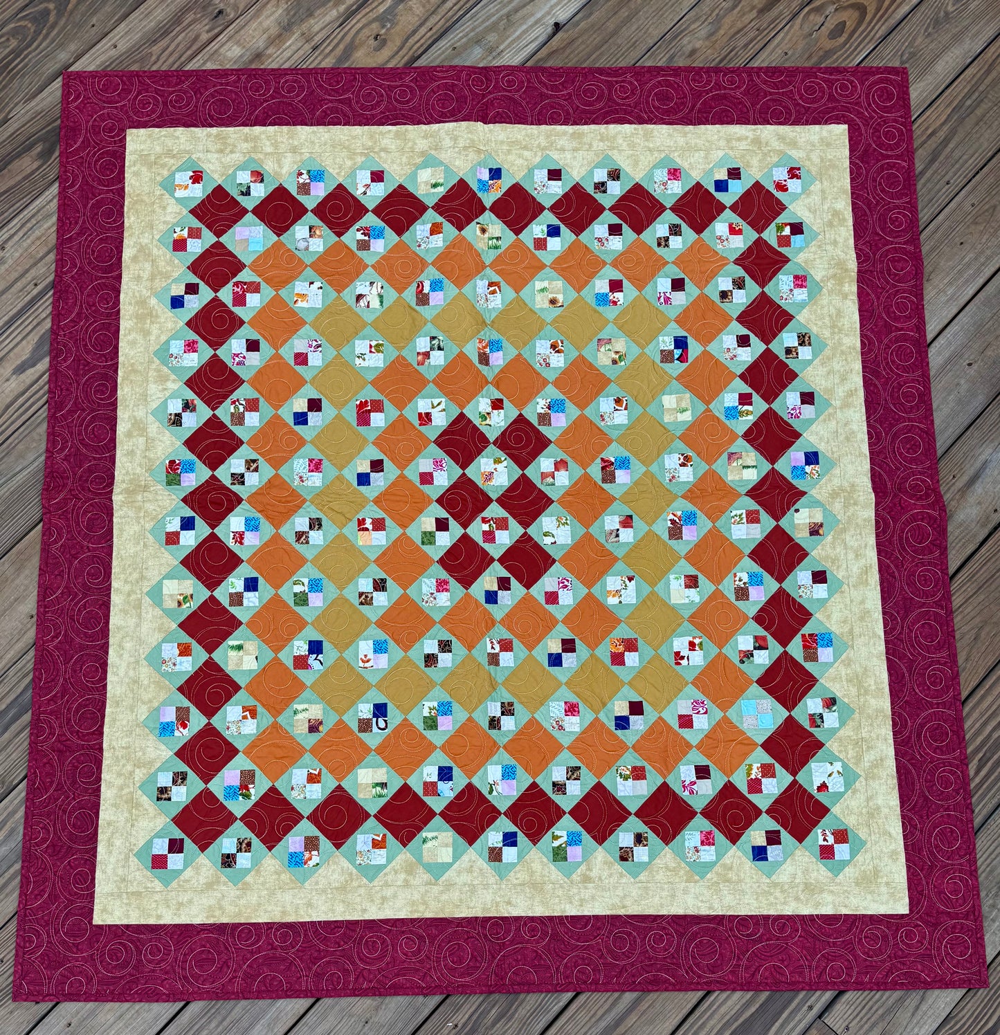 Scrappy 4-Patch Quilt – 60" x 78" Handmade Throw / Full Quilt