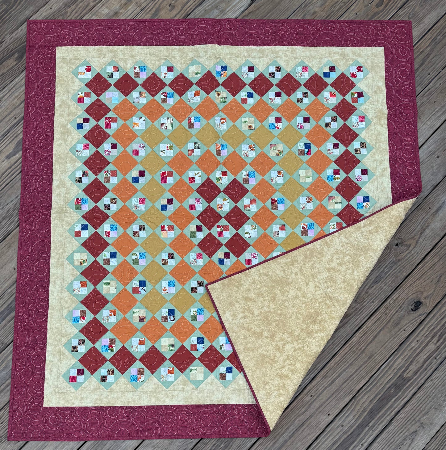 Scrappy 4-Patch Quilt – 60" x 78" Handmade Throw / Full Quilt