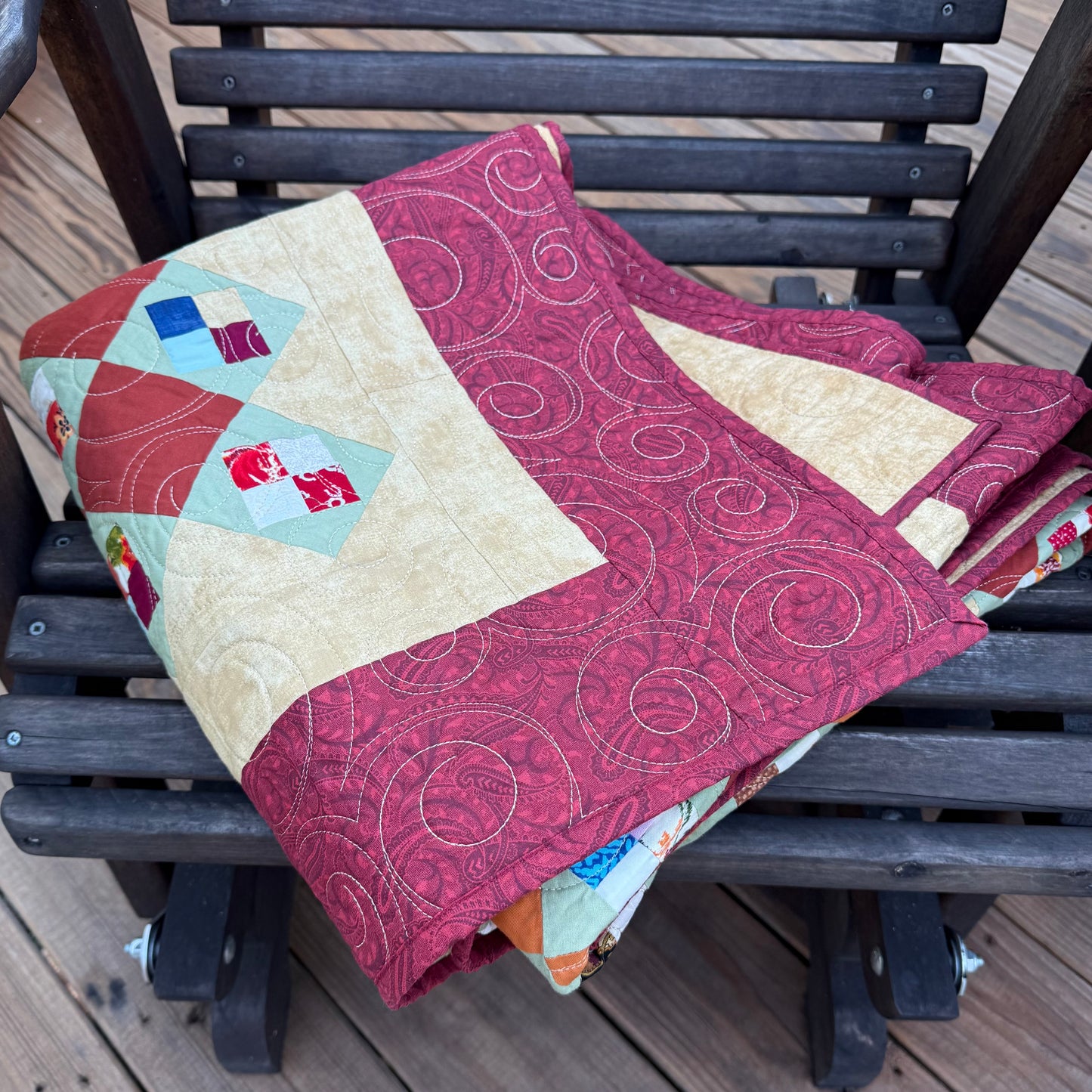 Scrappy 4-Patch Quilt – 60" x 78" Handmade Throw / Full Quilt