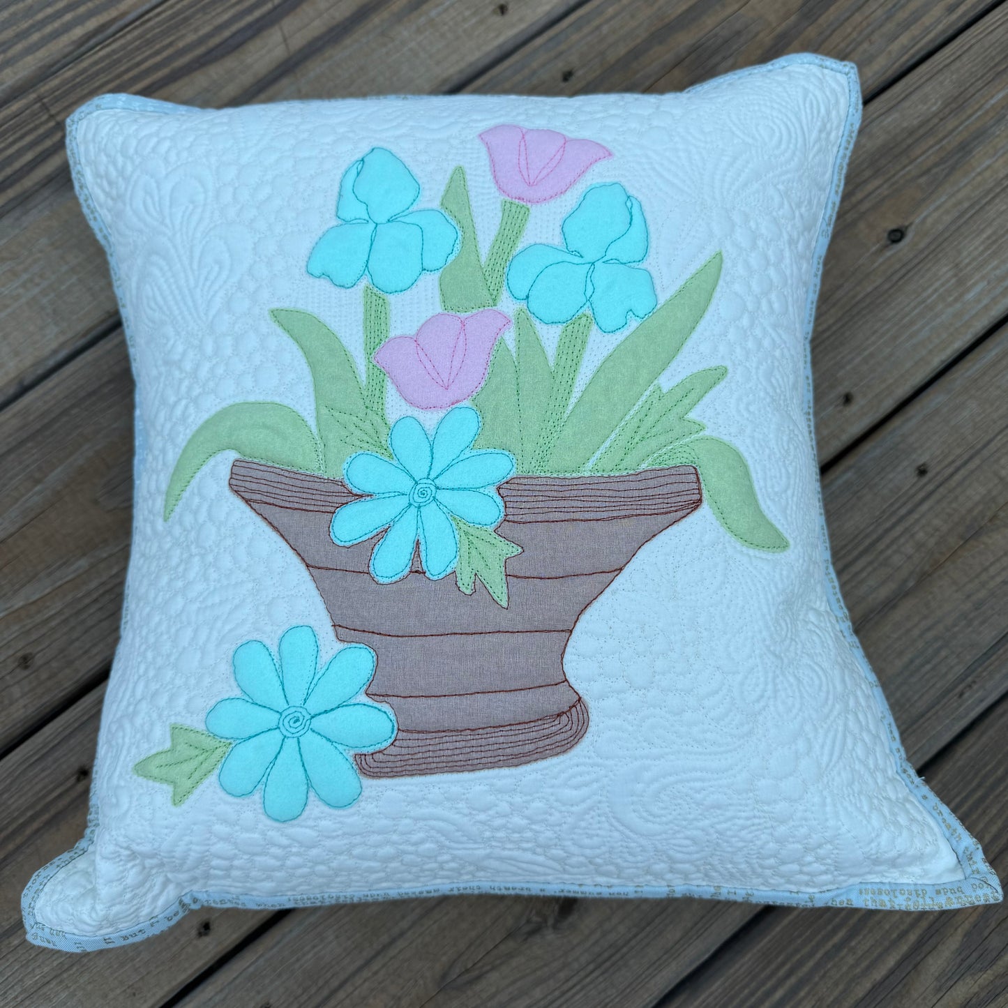 Cottage Blooms 15" x 15" - Handmade Decorative Quilted Pillow