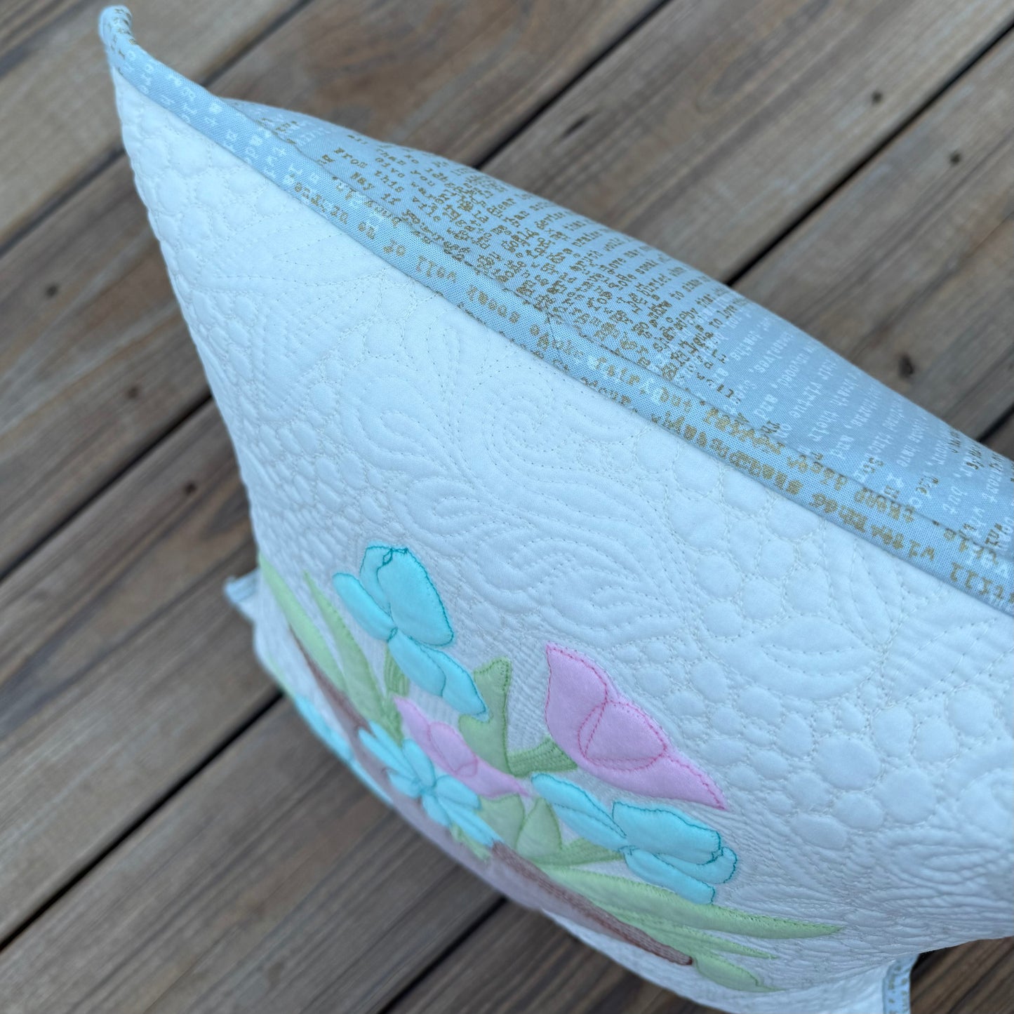 Cottage Blooms 15" x 15" - Handmade Decorative Quilted Pillow