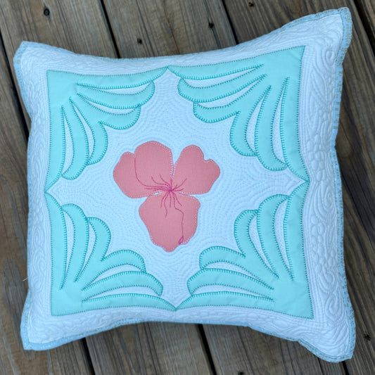 Iris Garden 14.5" x 14.5" Handmade Decorative Quilted Pillow