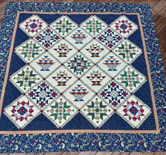 Vintage Sampler Quilt – 95" x 95" Handmade Queen Quilt