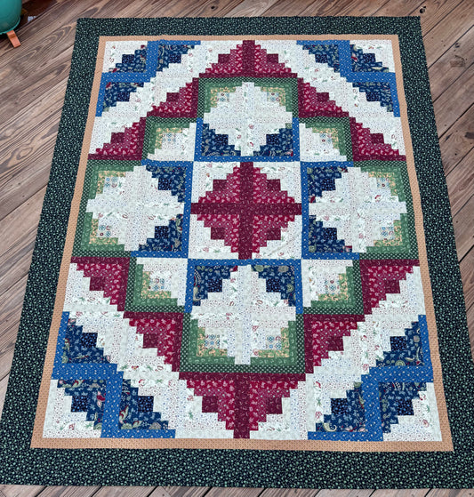 Log Cabin Star Quilt – 73" x 93" Handmade Twin / Full Size