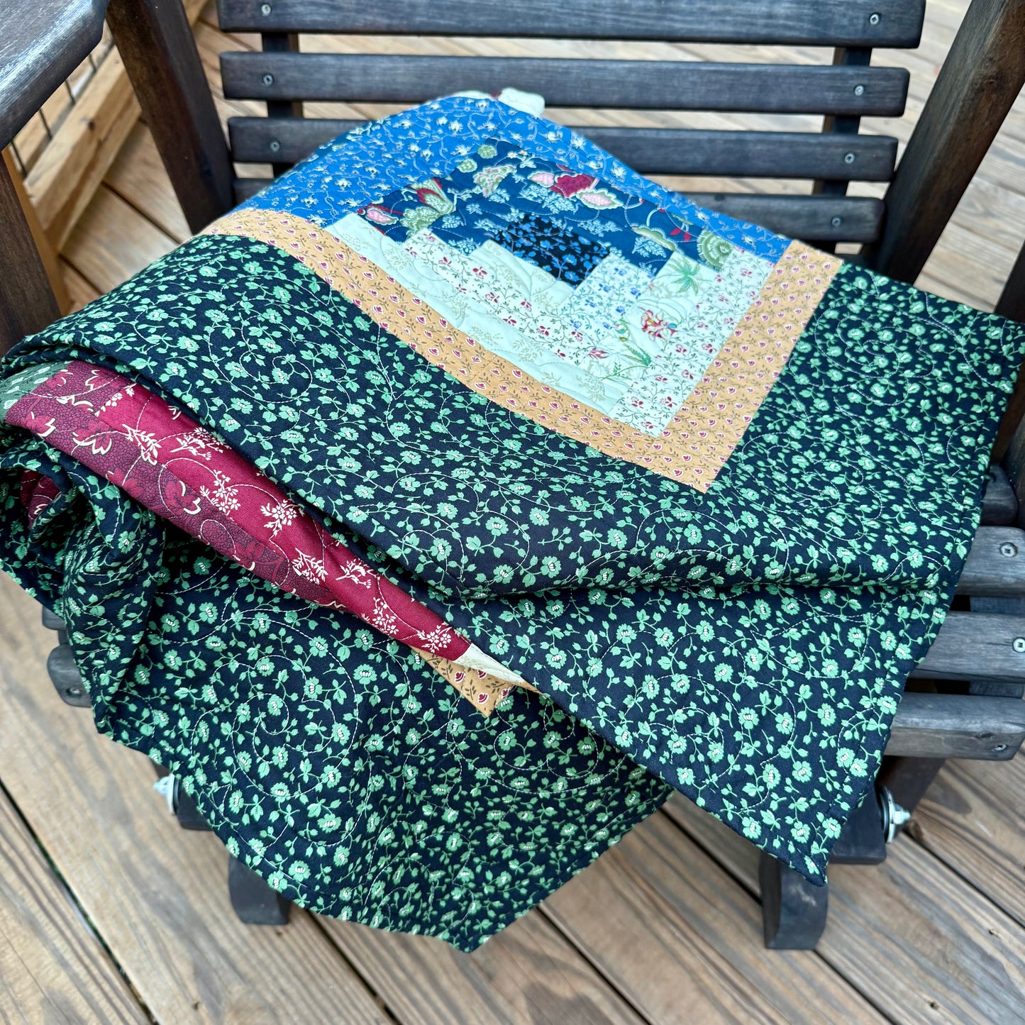 Log Cabin Star Quilt – 73" x 93" Handmade Twin / Full Size
