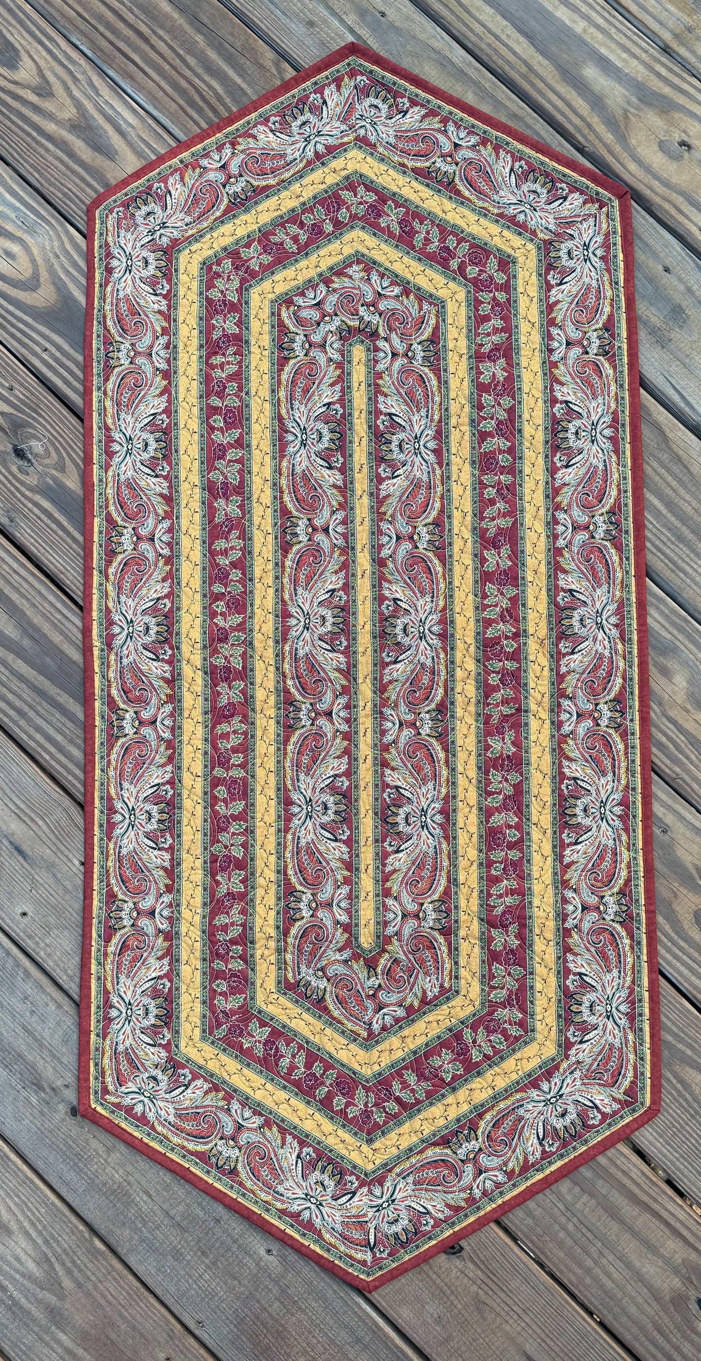 Autumn Border Feathers 23" x 51" Handmade Quilted Table Runner