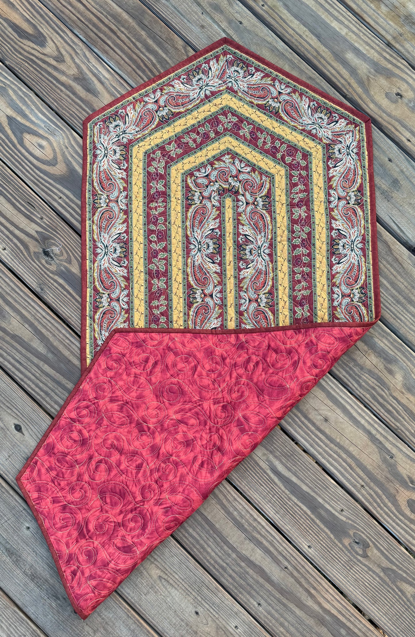 Autumn Border Feathers 23" x 51" Handmade Quilted Table Runner