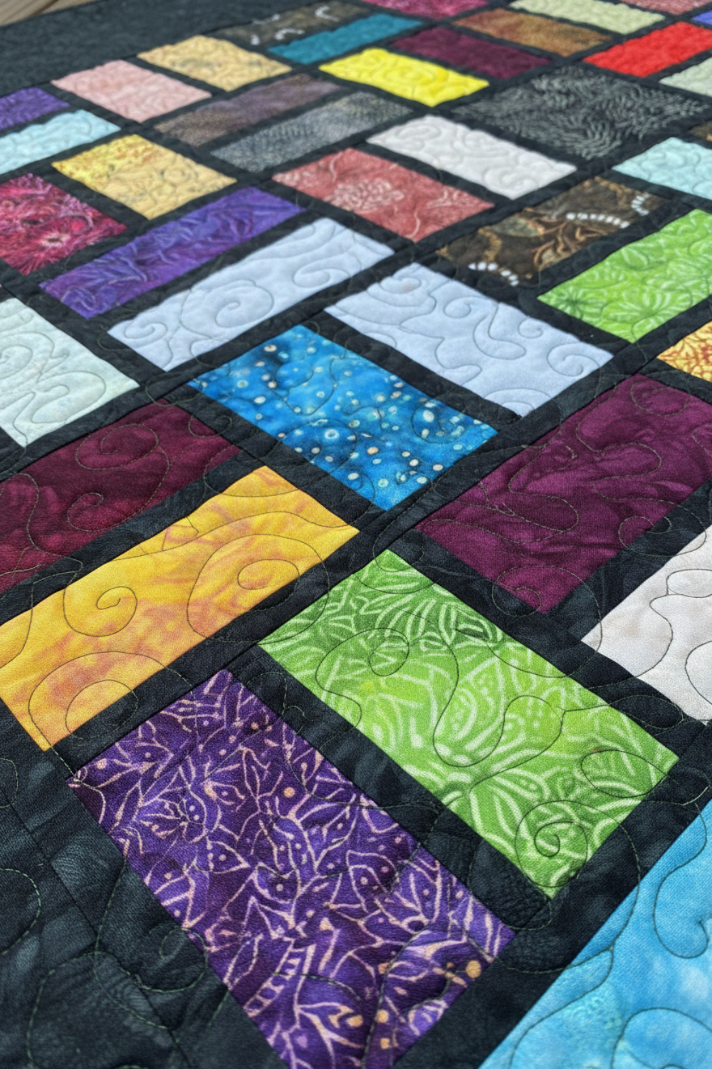 high-quality batik fabric stained glass quilt texture close-up
