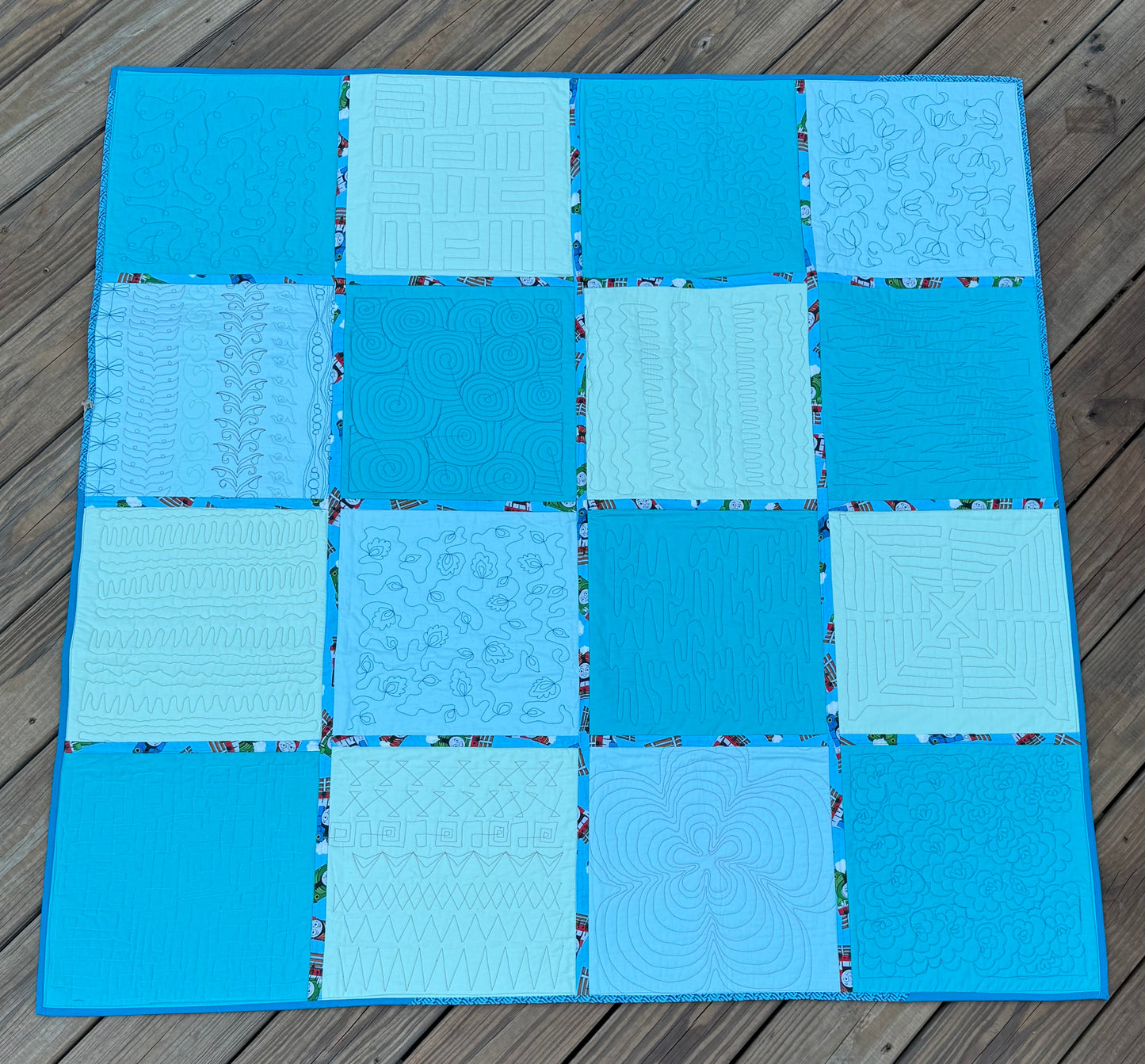Picnic Quilt – Blue & Green 50" x 50" Handmade Quilt
