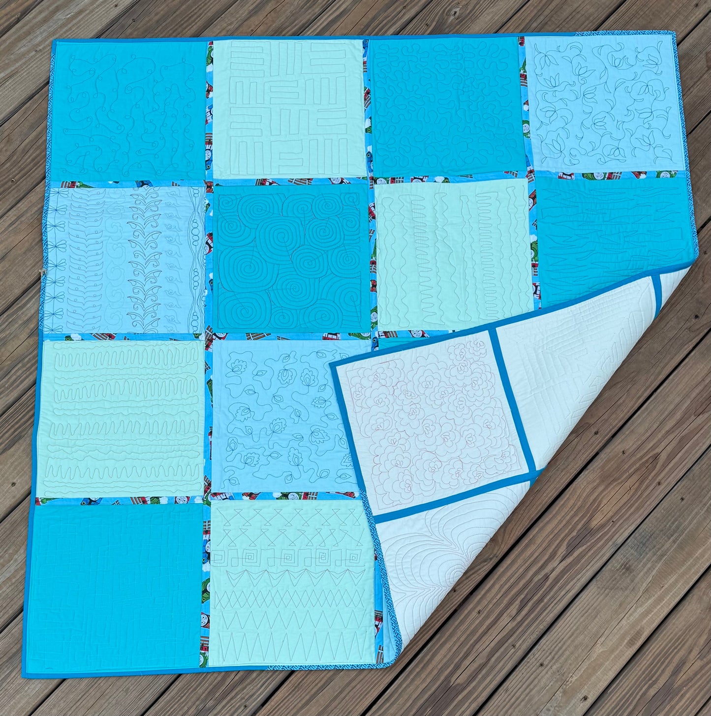 Picnic Quilt – Blue & Green 50" x 50" Handmade Quilt