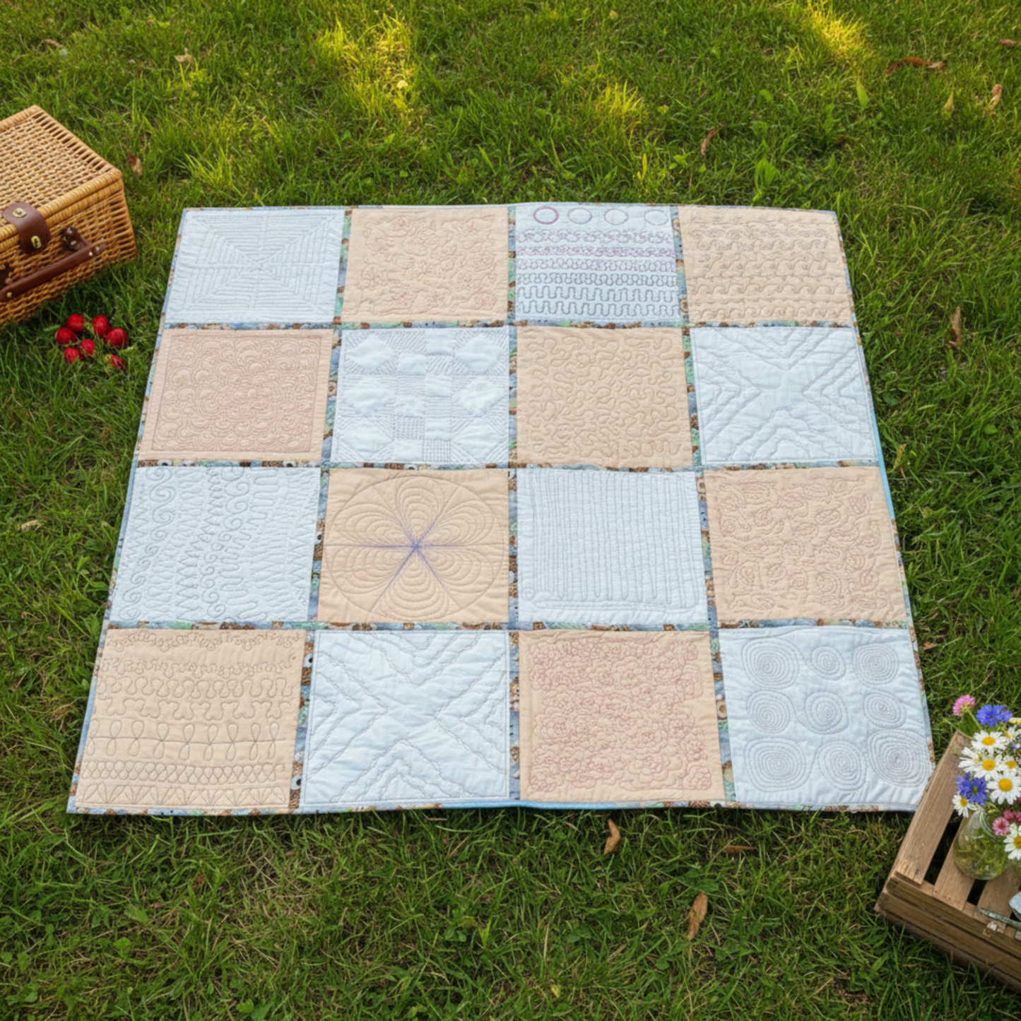 Picnic White & Cream – 52" x 52" Handmade Quilt · Throw, Picnic Quilt