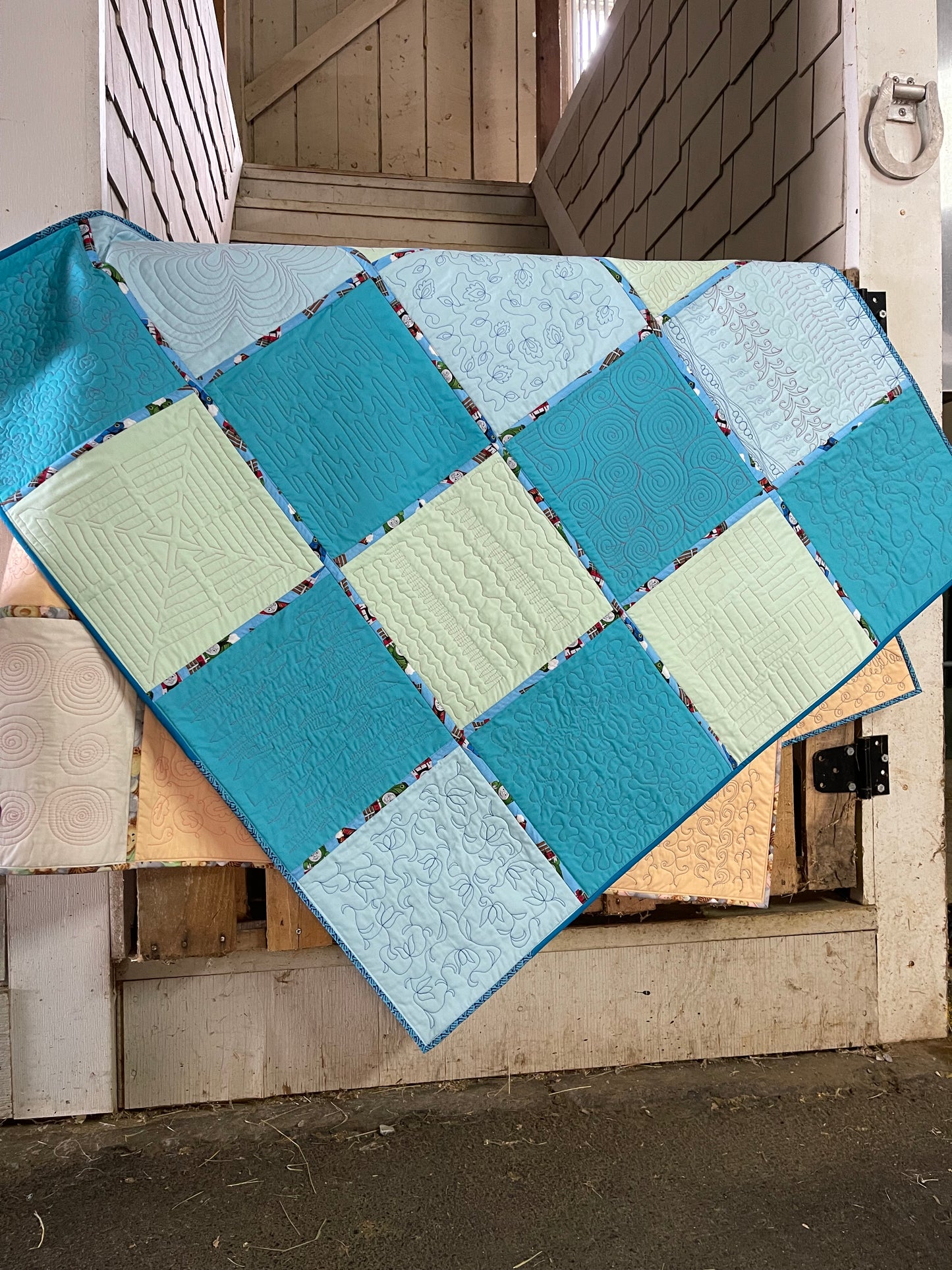Picnic Quilt – Blue & Green 50" x 50" Handmade Quilt