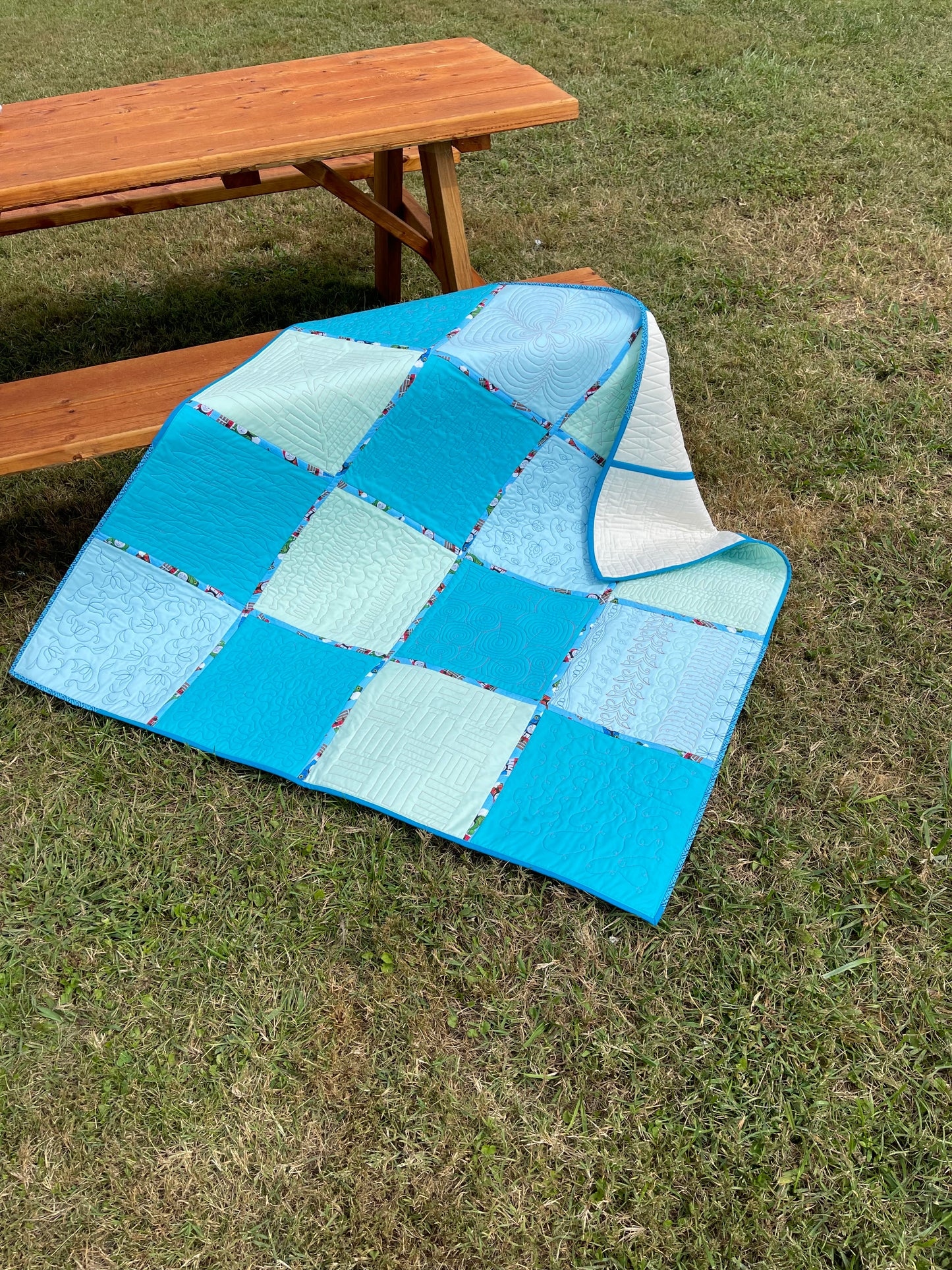 Picnic Quilt – Blue & Green 50" x 50" Handmade Quilt