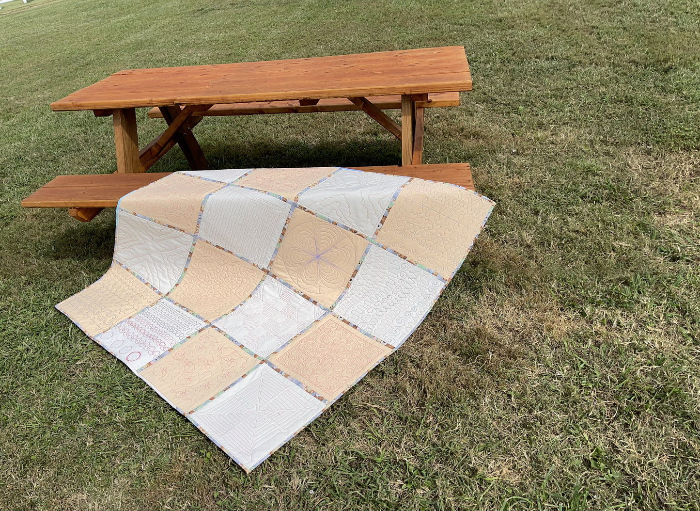 Picnic Quilt – White & Cream 52" x 52" Handmade Quilt