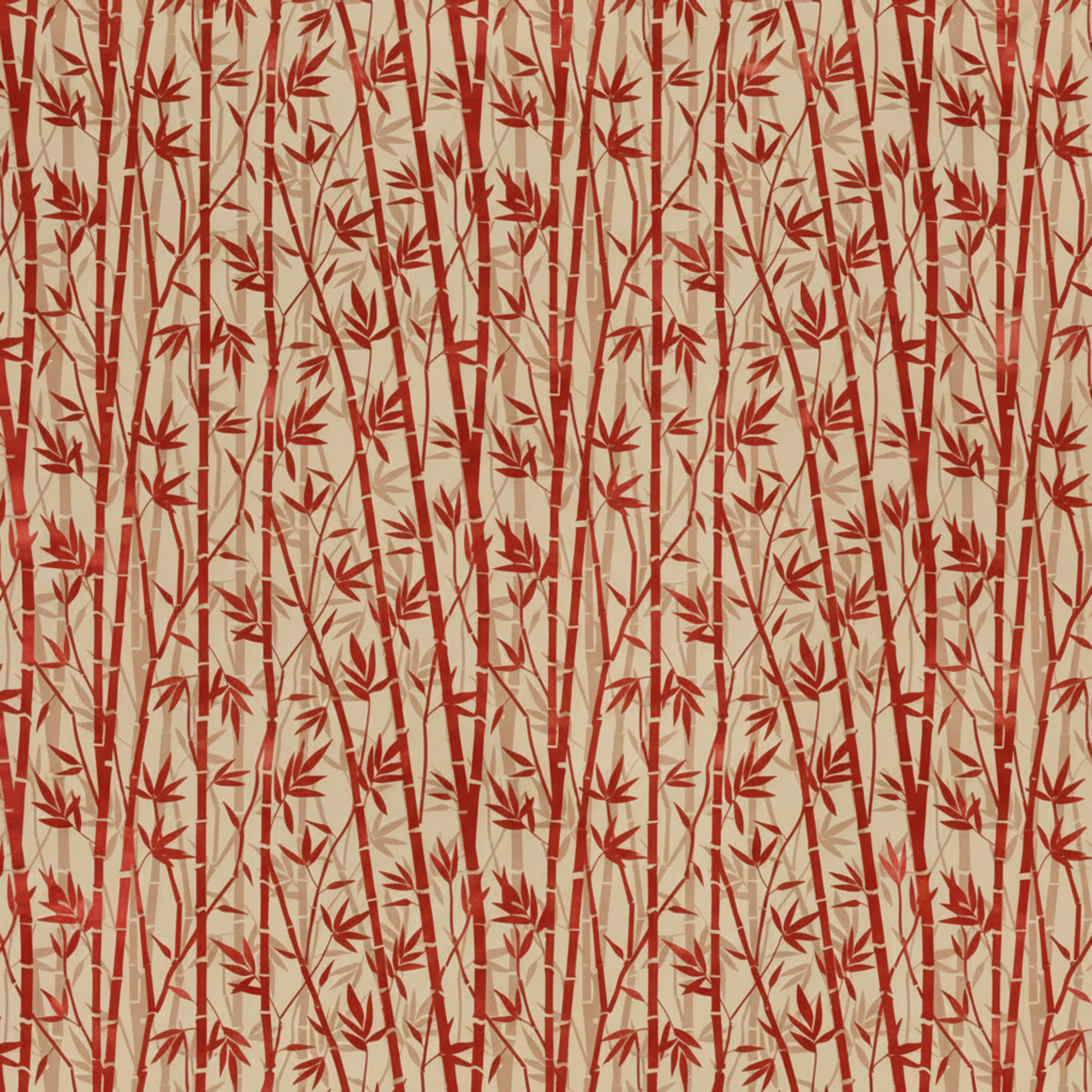 Oriental Gardens Red Bamboo premium quilting cotton with delicate bamboo leaves and stems in deep red hues