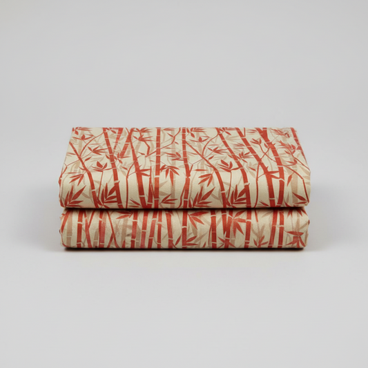 Oriental Gardens Red Bamboo quilting cotton featuring graceful bamboo stalks in rich crimson tones. 3 yard cut